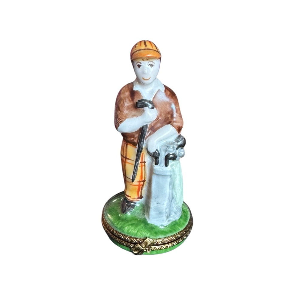 Limoges France Hand Painted Golf Trinket Box – Golfer Figurine Peint Main